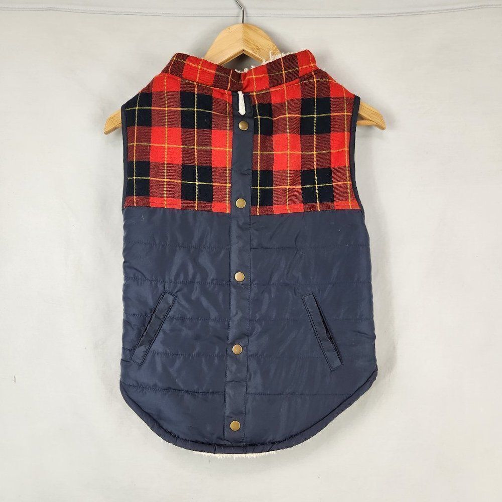 Dog Puffer Jacket Vest XXXL Buffalo Check Plaid Red Blue Bond & Co Pet Sherpa